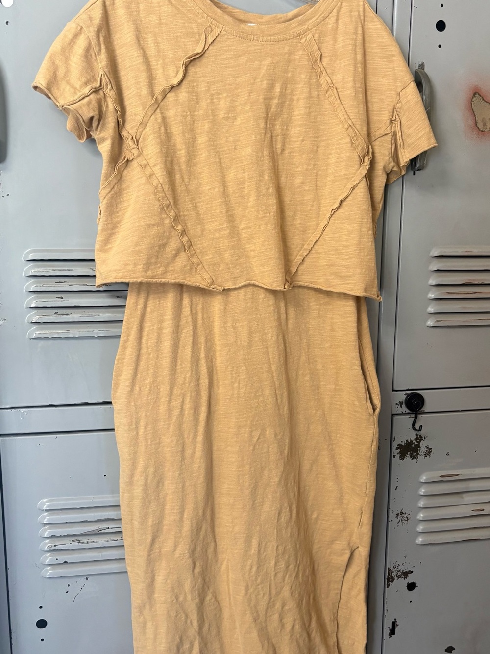 VOY Relaxed Short Sleeve Crop Tee Dress in Mustard